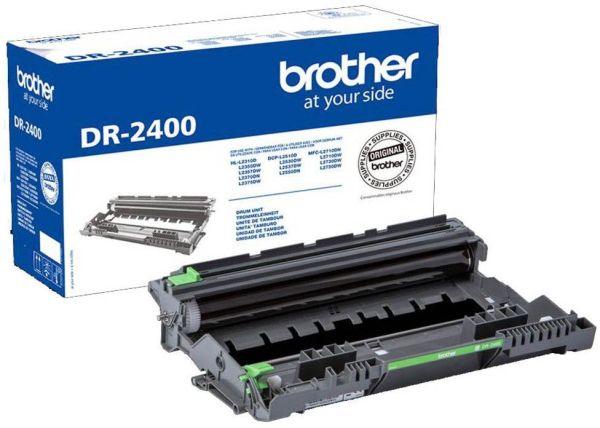 Frontalansicht inklusive Verpackung der Brother DR2400 Bildtrommel