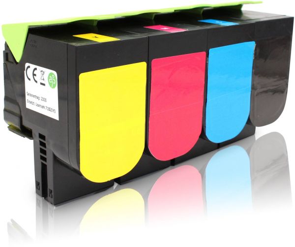 Schrägansicht aller Farben des kompatiblen Lexmark 71B20 Tonersets