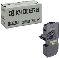 Frontalansicht des Kyocera TK-5230K Toners in schwarz mit Karton